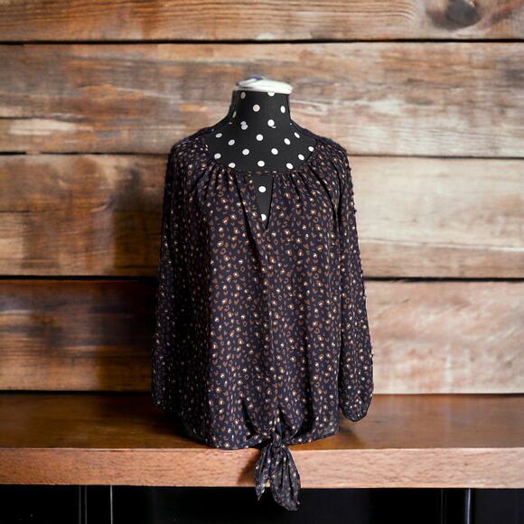 West Kei Womens Blouse Sz S Casiya Tie Front Navy Blue Leopard Print Stitch Fix - Picture 4 of 12